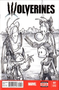 Charmy Weaver, Frenchy and Flimp the Chimp from my comic strip Charmy's Army all dress up as Wolverine on this sketch cover.