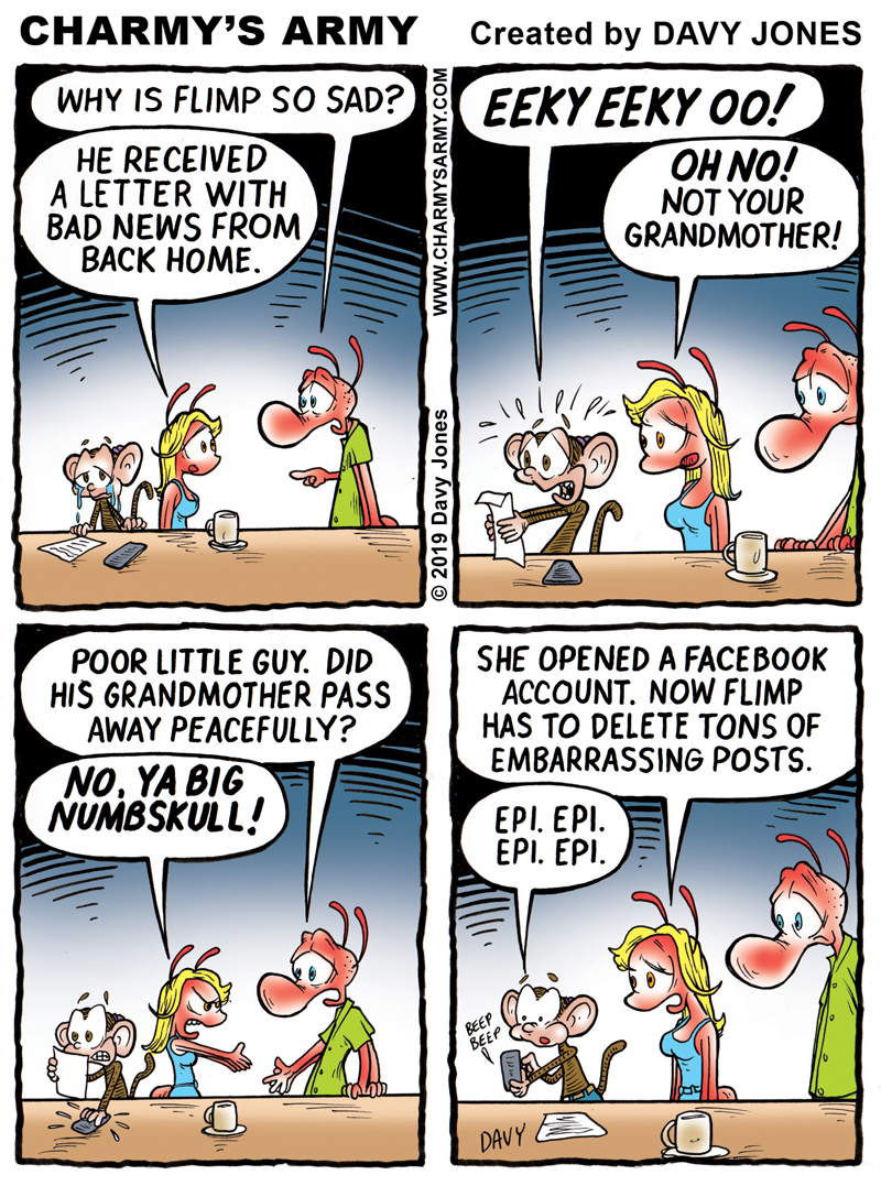 Flimp The Chimp receives shattering news from back home in this week;s comic strip.