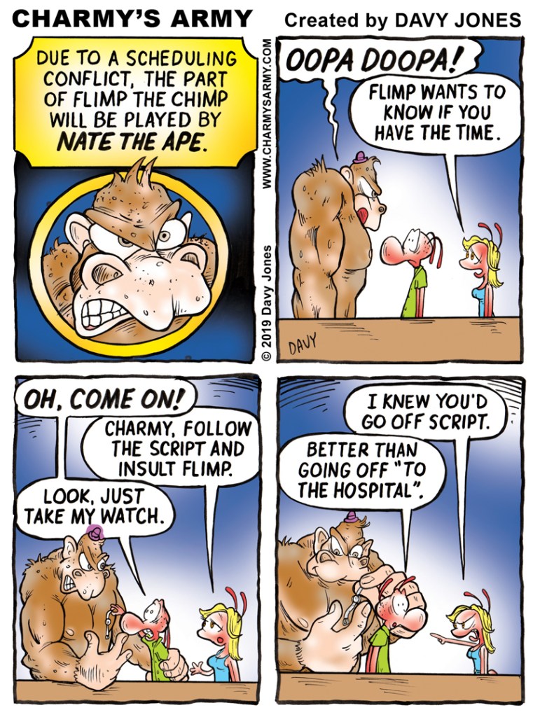 Charmy has a HUGE monkey on his back in today's comic strip.