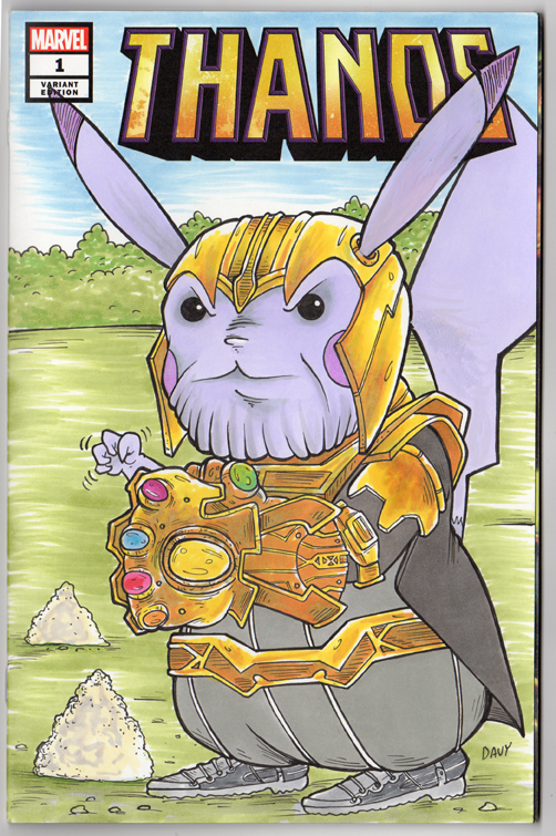 Pikachu as Thanos illustrated by cartoonist Davy Jones.