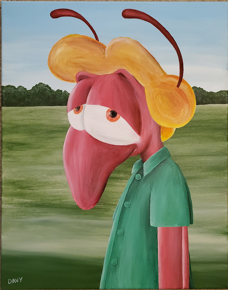 Weaver from the comic strip Charmy's Army painted with acrylics on canvas.