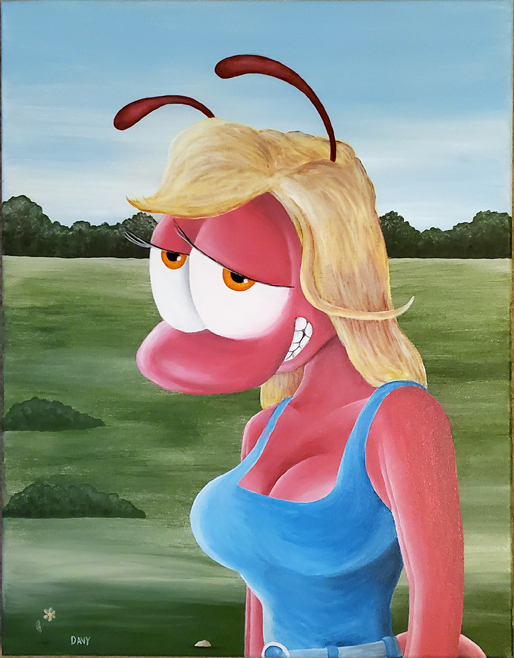 Frenchy French from the comic strip Chamy's Army is captured on canvas using acrylic paints.