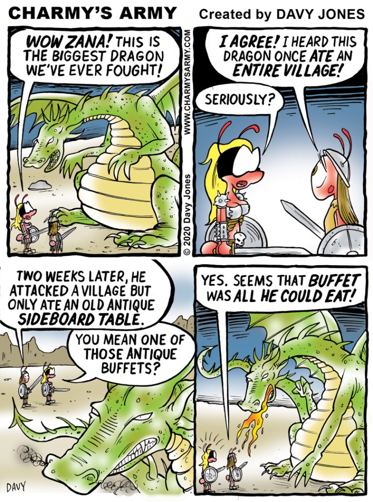 Warrior Wench Wendy tackles a giant dragon in today's comic strip.