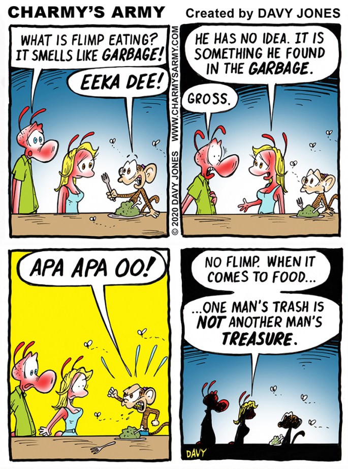 Flimp Eats Garbage!!!!! GROSS!!!! Today's comic strip goes too far!!!!!!!