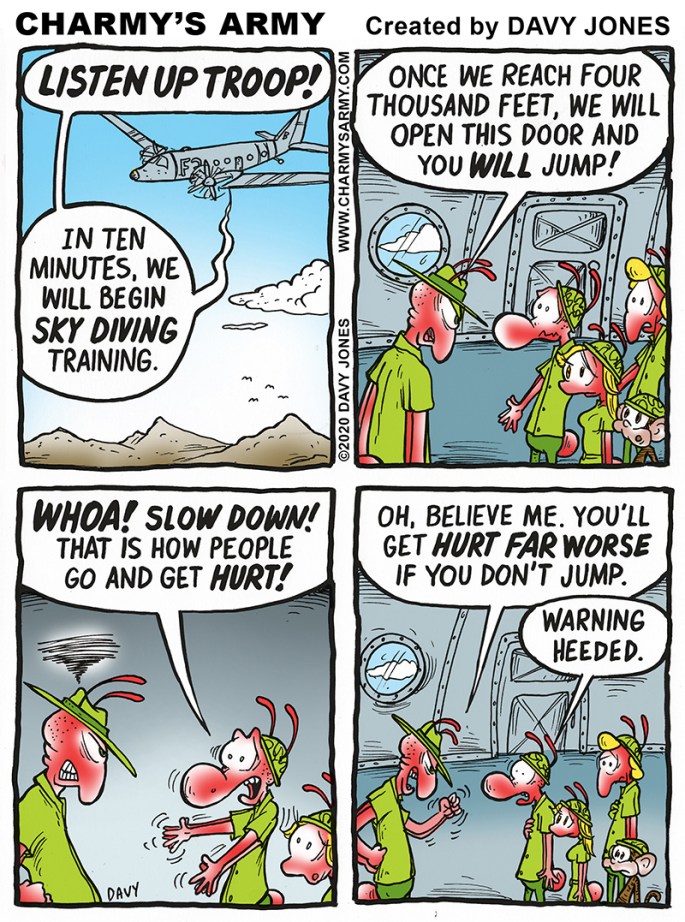 Charmy must jump out of an airplane in this week's comic strip.