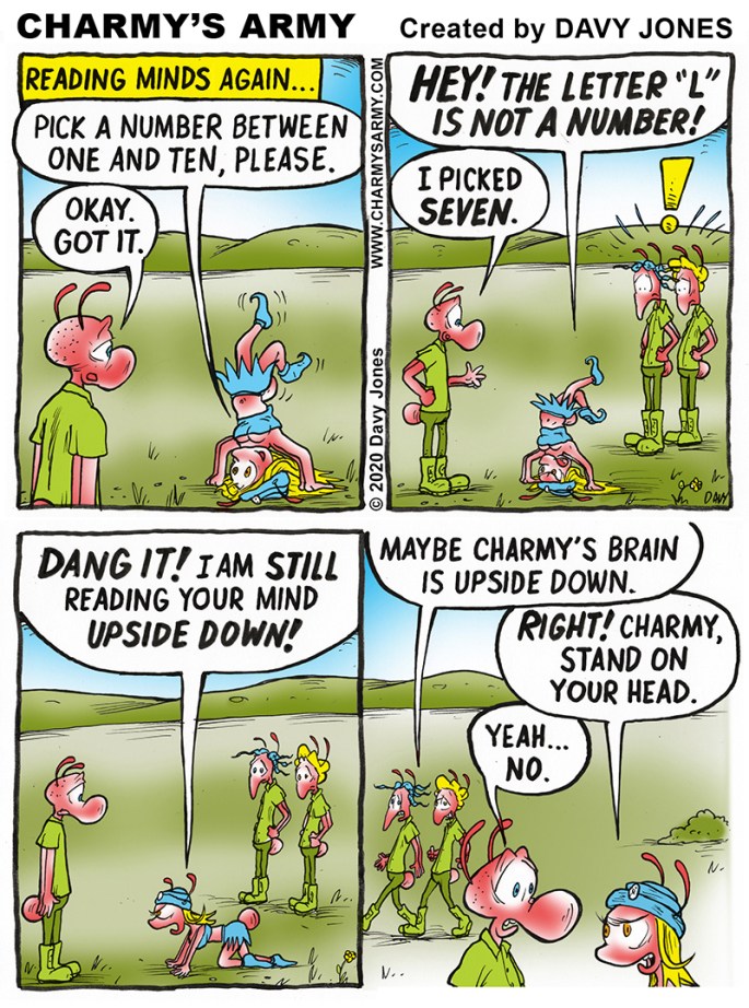Frenchy stands on her head for a trick in today's comic strip.