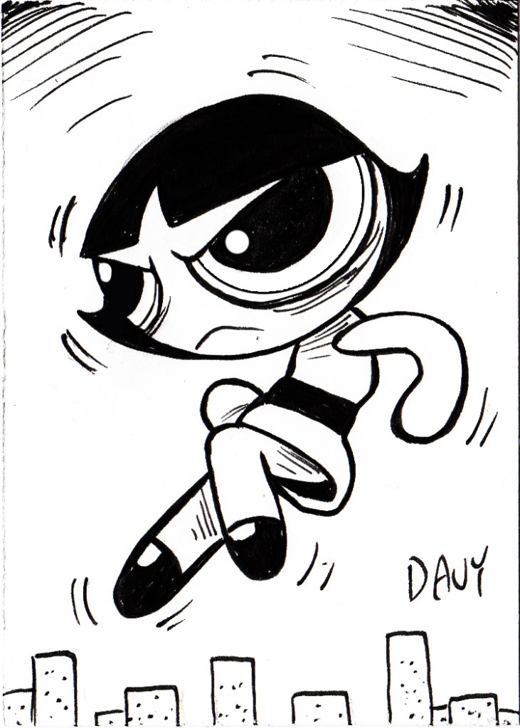 INKtober 2020 - Day 17 - Buttercup from the Powerpuff Girls as interpreted and inked by Davy Jones, creator of Charmy's Army.