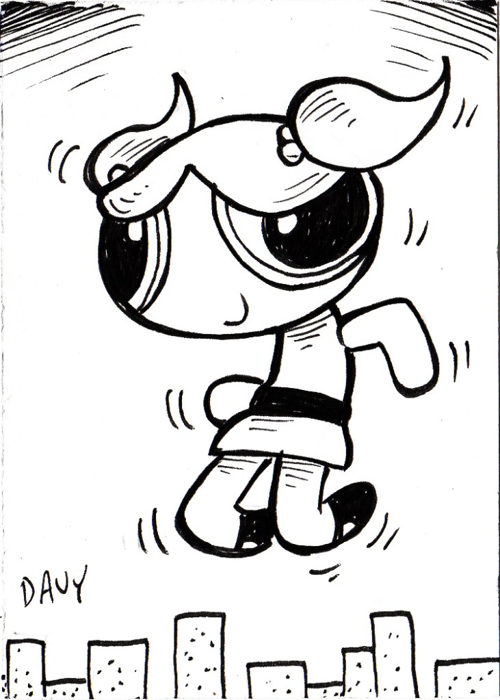INKtober 2020 - Day 19 - Bubbles from The Powerpuff Girls as drawn by cartoonist Davy Jones, creator of Charmy's Army.