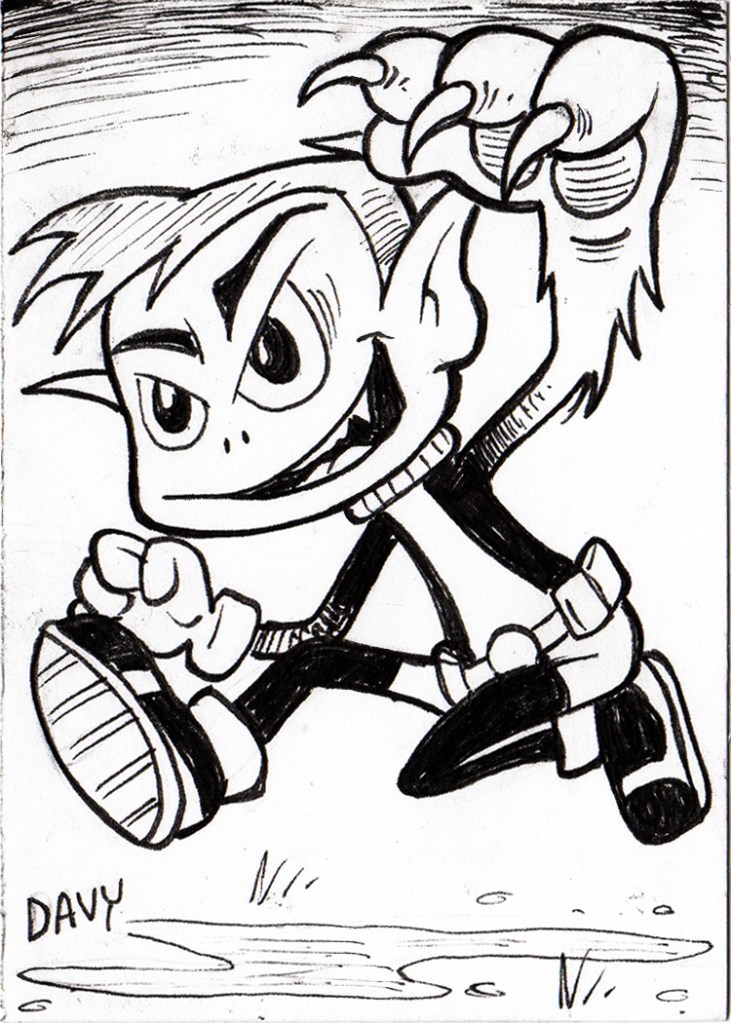 INKtober 2020 - Day 22 - Beast Boy from Teen Titans as drawn by cartoonist Davy Jones, creator of Charmy's Army.