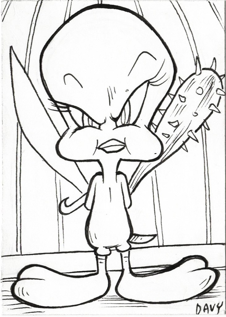 INKTOBER 2020 DAY 8 - Tweety Bird! Who doesn't love Looney Tune's sweet ol' Tweety Bird? Today's INKtober drawing is drawn and inked by cartoonist Davy Jones, creator of the comic strip Charmy's Army.