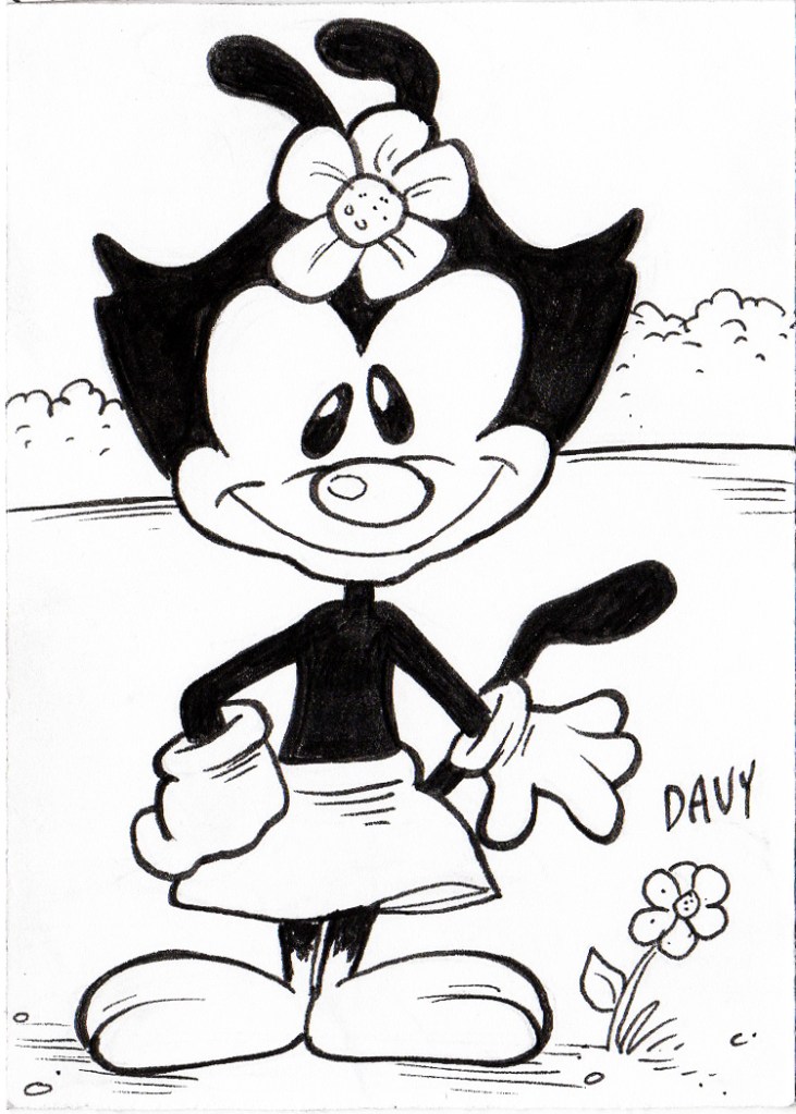 From INKtober 2021, here is some original art depicting Dot Warner from the Animaniacs inked traditionally by hand by Davy Jones, creator of Charmy's Army,. 