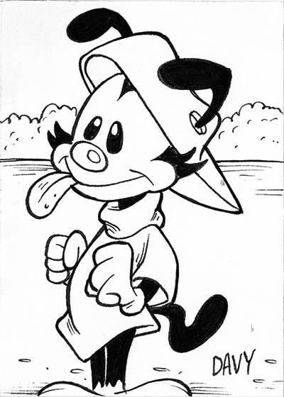 From INKtober 2021, here is some original art depicting Wakko Warner from the Animaniacs inked traditionally by hand by Davy Jones, creator of Charmy's Army,. 
