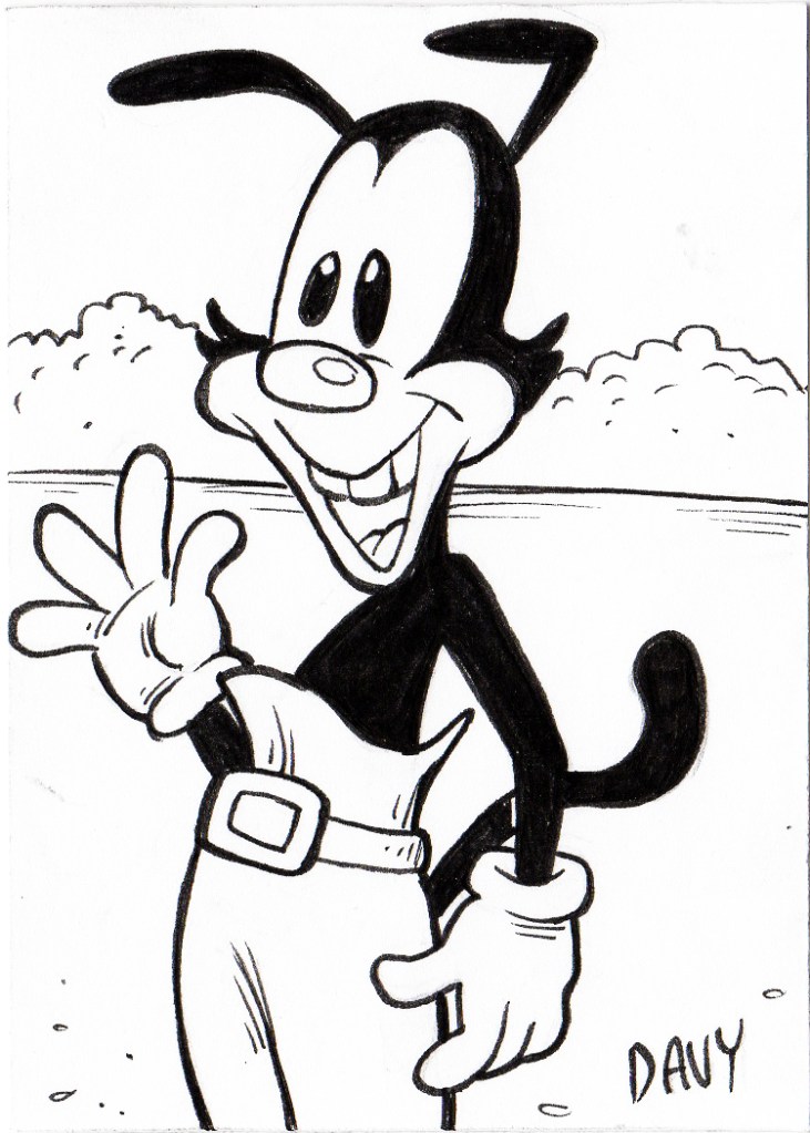 From INKtober 2021, here is some original art depicting Yakko Warner from the Animaniacs inked traditionally by hand by Davy Jones, creator of Charmy's Army,. 