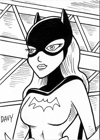 From INKtober 2021, here is some original art depicting DC Comic's Batgirl inked traditionally by hand by Davy Jones, creator of Charmy's Army,. 
