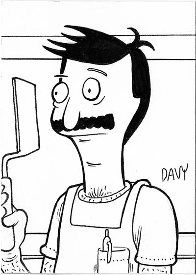 From INKtober 2021, here is some original art depicting Bob from Bob's Burgers inked traditionally by hand by Davy Jones, creator of Charmy's Army,. 