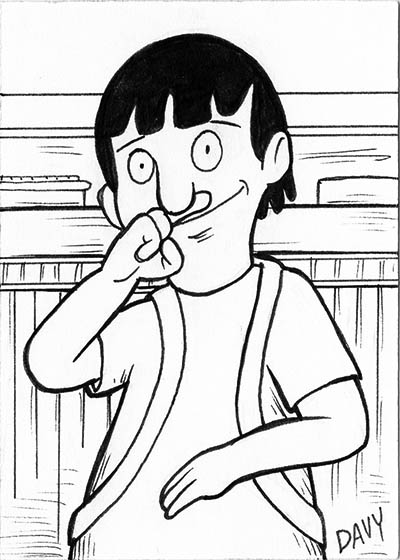 From INKtober 2021, here is some original art depicting Gene from Bob's Burgers inked traditionally by hand by Davy Jones, creator of Charmy's Army,. 