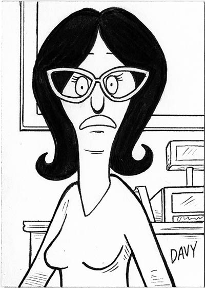 From INKtober 2021, here is some original art depicting Linda from Bob's Burgers inked traditionally by hand by Davy Jones, creator of Charmy's Army,. 