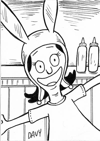 From INKtober 2021, here is some original art depicting Louise from Bob's Burgers inked traditionally by hand by Davy Jones, creator of Charmy's Army,. 
