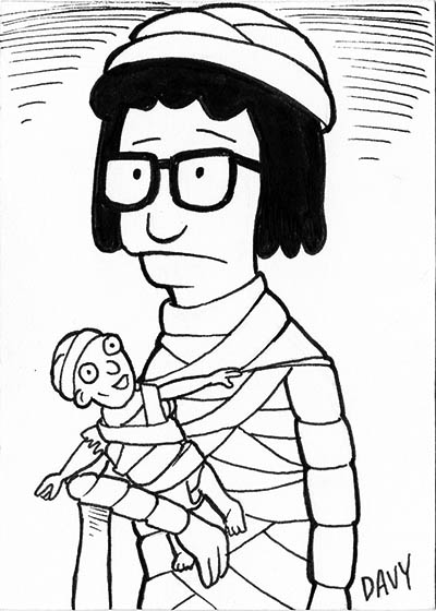 From INKtober 2021, here is some original art depicting Tina as The Mummy from Bob's Burgers' Halloween episode inked traditionally by hand by Davy Jones, creator of Charmy's Army,.