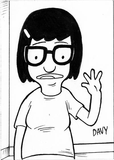 From INKtober 2021, here is some original art depicting Tina from Bob's Burgers inked traditionally by hand by Davy Jones, creator of Charmy's Army,. 