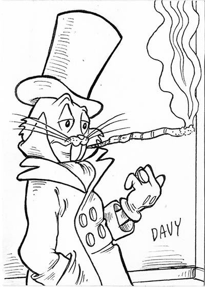 From INKtober 2021, here is some original art depicting Bugs Bunny as a Southern Gentleman smoking a big cigar in the short Mississippi Hare inked traditionally by hand by Davy Jones, creator of Charmy's Army,. 