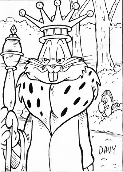 From INKtober 2021, here is some original art depicting Bugs Bunny as a king in the 1949 short Rabbit Hood inked traditionally by hand by Davy Jones, creator of Charmy's Army,. 