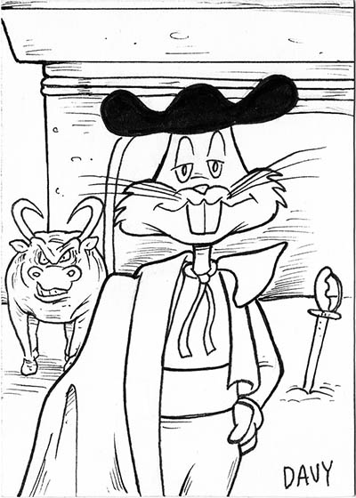 From INKtober 2021, here is some original art depicting Bugs Bunny as a matador in the 1953 short Bully for Bugs inked traditionally by hand by Davy Jones, creator of Charmy's Army,. 