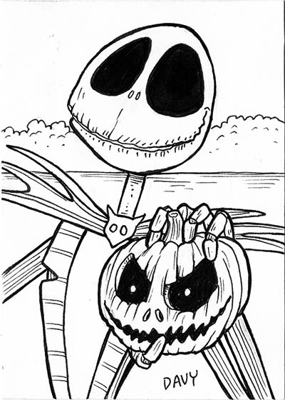 From INKtober 2021, here is some original art depicting Tim Burton's A Nightmare Before Christmas character Jack Skellington inked traditionally by hand by Davy Jones, creator of Charmy's Army,. 