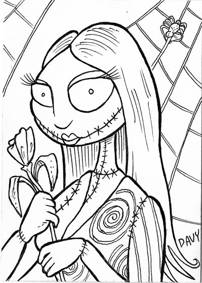 From INKtober 2021, here is some original art depicting Tim Burton's A Nightmare Before Christmas character Sally inked traditionally by hand by Davy Jones, creator of Charmy's Army,. 