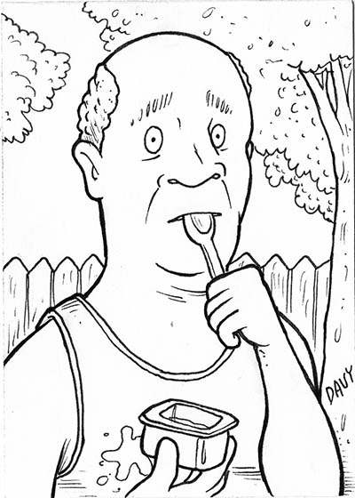 From INKtober 2021, here is some original art depicting Bill Dauterive  from Mike Judge's King of the Hill inked traditionally by hand by Davy Jones, creator of Charmy's Army,. 