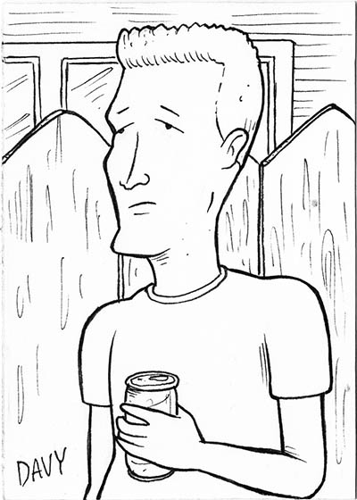 From INKtober 2021, here is some original art depicting Jeff Boomhauer from Mike Judge's King of the Hill inked traditionally by hand by Davy Jones, creator of Charmy's Army,. 
