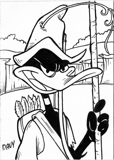 From INKtober 2021, here is some original art depicting Daffy Duck as Robin Hood inked traditionally by hand by Davy Jones, creator of Charmy's Army,. 