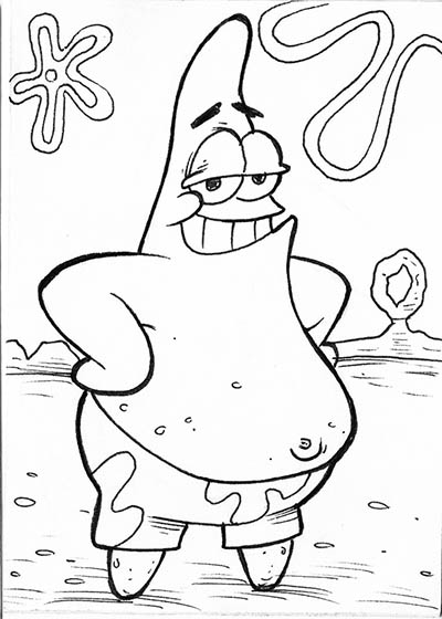 From INKtober 2021, here is some original art depicting Patrick Star from Spongebob Squarepants inked traditionally by hand by Davy Jones, creator of Charmy's Army,. 