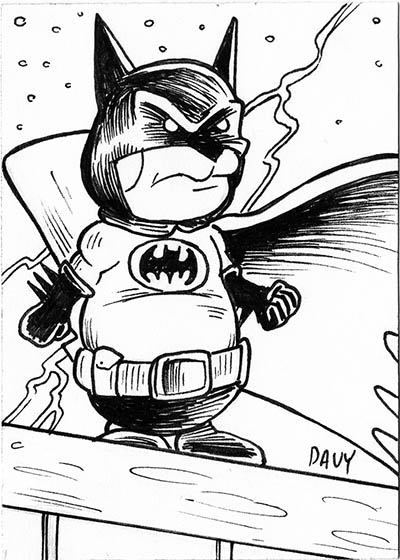 From INKtober 2021, here is some original art depicting Pokemon's Pikachu as Batman inked traditionally by hand by Davy Jones, creator of Charmy's Army,. 