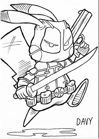 From INKtober 2021, here is some original art depicting Pokemon's Pikachu as Deadpool inked traditionally by hand by Davy Jones, creator of Charmy's Army,. 