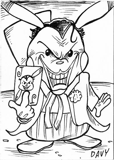 From INKtober 2021, here is some original art depicting Pokemon's Pikachu as The Joker inked traditionally by hand by Davy Jones, creator of Charmy's Army,. 