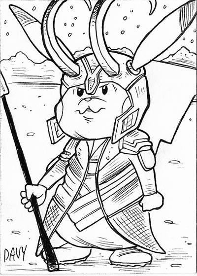 From INKtober 2021, here is some original art depicting Pokemon's Pikachu as Loki inked traditionally by hand by Davy Jones, creator of Charmy's Army,. 