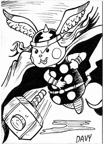 From INKtober 2021, here is some original art depicting Pokemon's Pikachu as Thor inked traditionally by hand by Davy Jones, creator of Charmy's Army,. 