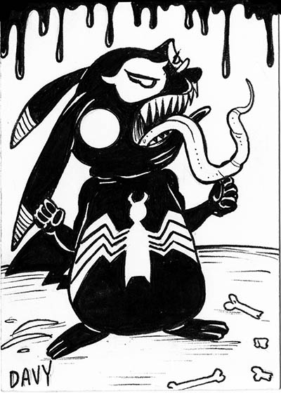 From INKtober 2021, here is some original art depicting Pokemon's Pikachu as Venom inked traditionally by hand by Davy Jones, creator of Charmy's Army,. 