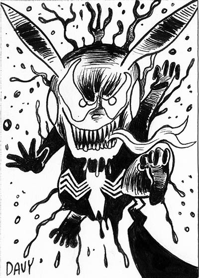 From INKtober 2021, here is some original art depicting Pokemon's Pikachu as Venom inked traditionally by hand by Davy Jones, creator of Charmy's Army,. 