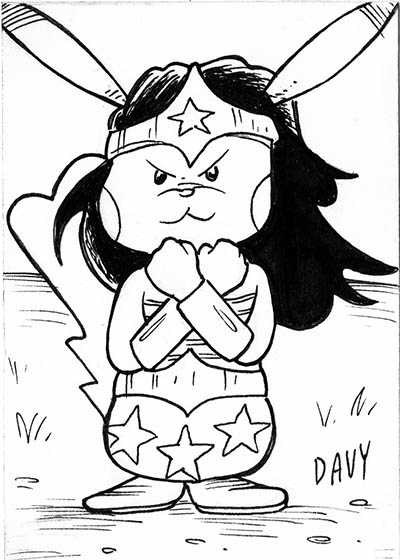 From INKtober 2021, here is some original art depicting Pokemon's Pikachu as Wonder Woman inked traditionally by hand by Davy Jones, creator of Charmy's Army,. 