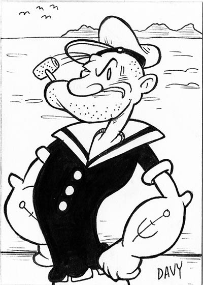 From INKtober 2021, here is some original art depicting Popeye inked traditionally by hand by Davy Jones, creator of Charmy's Army,. 