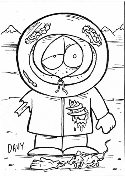 From INKtober 2021, here is some original art depicting South Park's Kenny inked traditionally by hand by Davy Jones, creator of Charmy's Army,. 