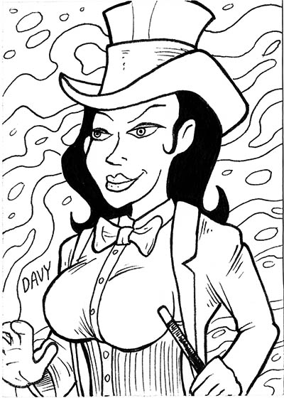 From INKtober 2021, here is some original art depicting DC Comics' Zantana inked traditionally by hand by Davy Jones, creator of Charmy's Army,. 