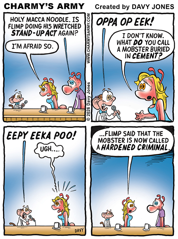 Flimp the Chimp is back with his stand-up act in today's comic strip.