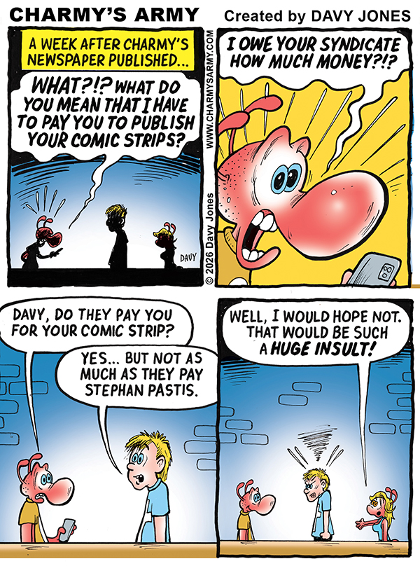 Today's comic strip from Charmy's Army and cartoonist Davy Jones features Charmy who decides to start his own newspaper.