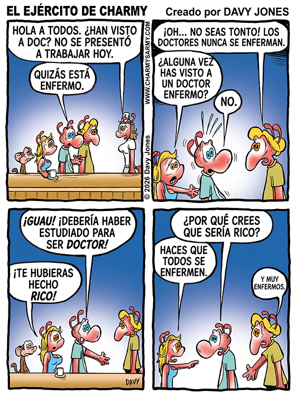 Charmy’s Army, la tira cómica — Detectives defectuosos — Capítulo 1: El caso del médico desaparecido: ¡Cuando los doctores no se enferman, se desvanecen!