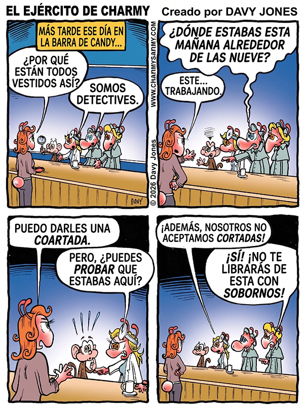 Charmy’s Army, la tira cómica — Detectives defectuosos — Capítulo 2: La sala de interrogatorios: Por qué las coartadas no están a la venta