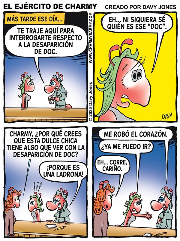 Charmy’s Army, la tira cómica — Detectives defectuosos — Capítulo 5: La ladrona de corazones: Interrogatorios y amor no&nbsp;correspondido
