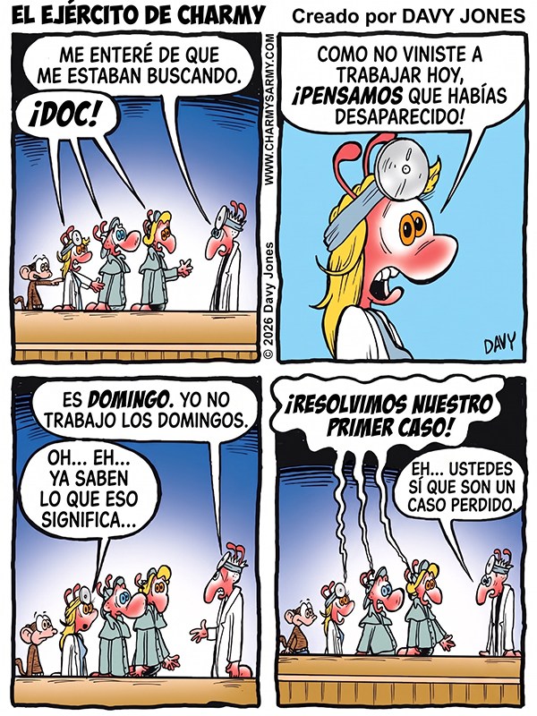 Charmy’s Army, la tira cómica — Detectives defectuosos — Capítulo 6: Cerrado los domingos: Cuando un caso se resuelve de par en&nbsp;par
